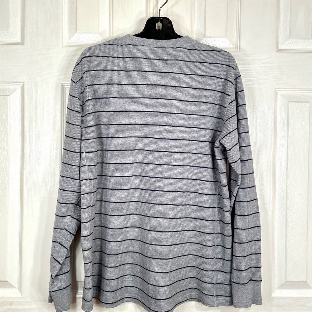LL BEAN THERMAL TOP HEATHER GRAY w BLUE STRIPE L - Picture 6 of 6